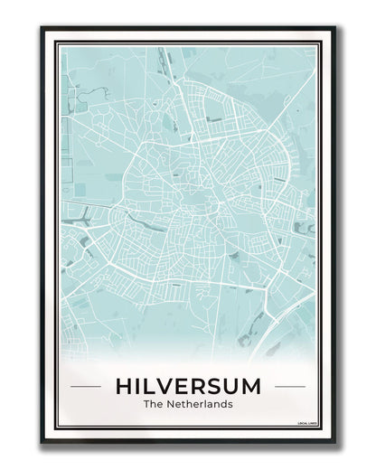 Stadskaart Hilversum Plattegrond voor Woonkamer ingelijst Sky