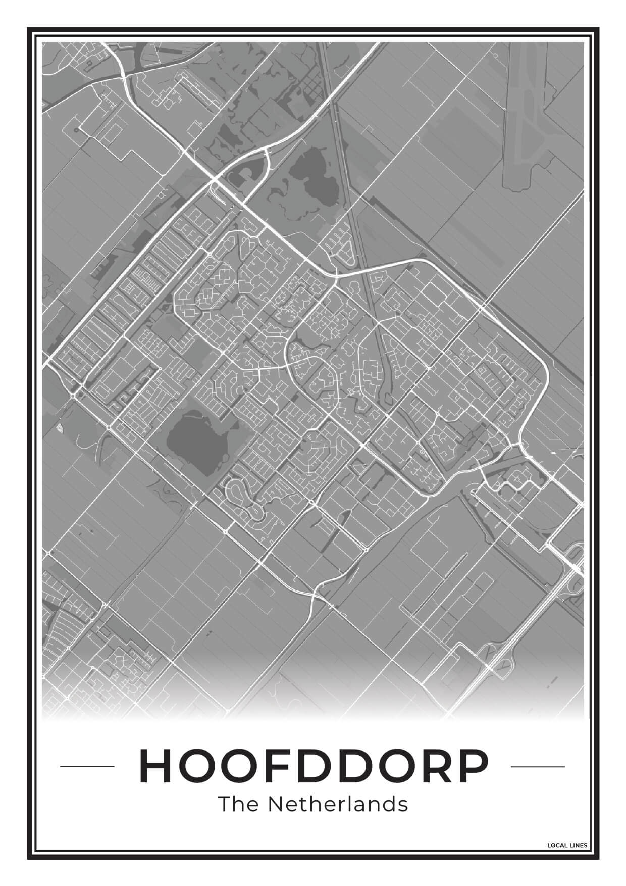 Stadskaart Hoofddorp Plattegrond voor Woonkamer Dark