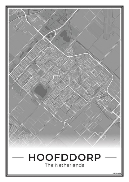 Stadskaart Hoofddorp Plattegrond voor Woonkamer Dark