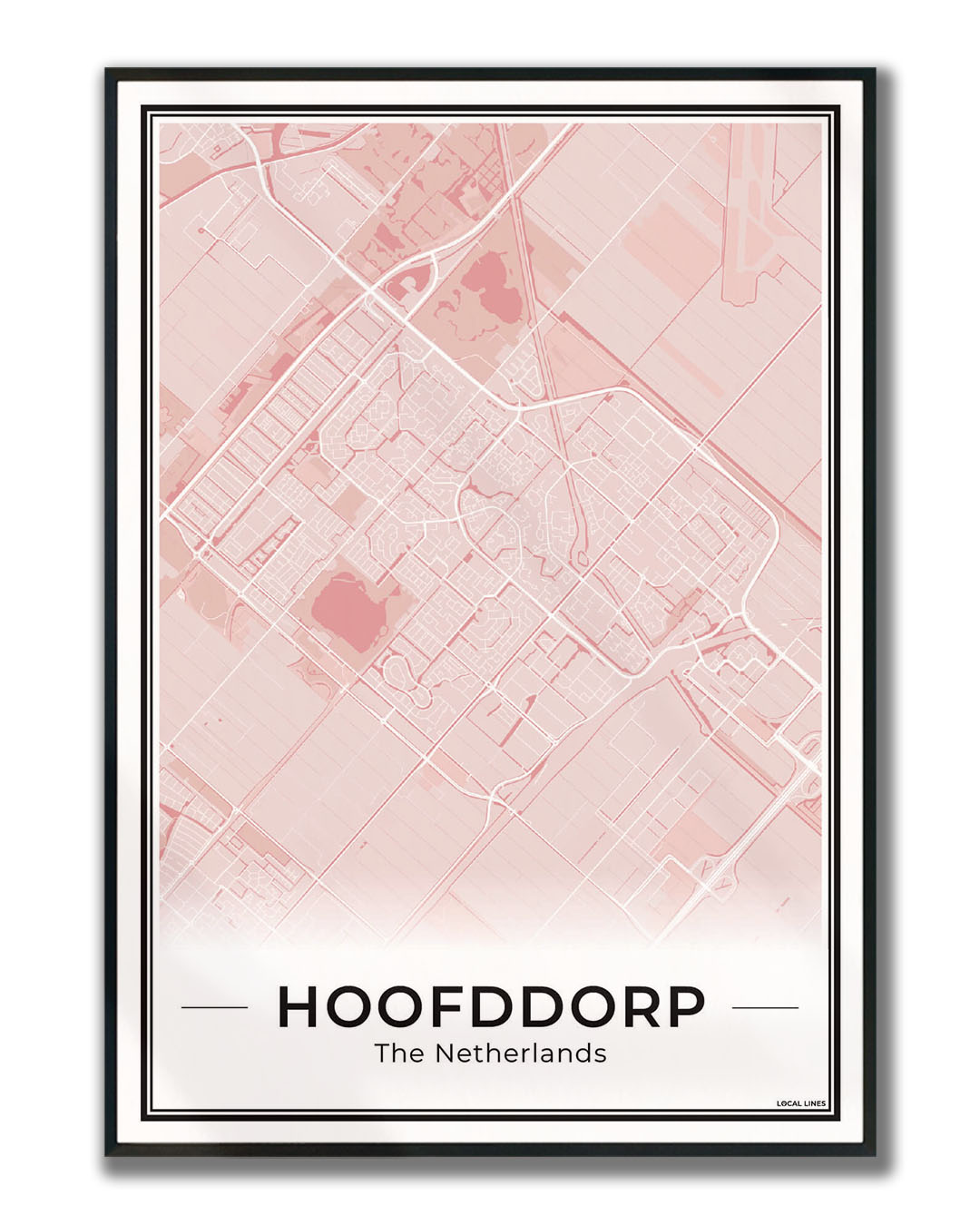 Stadskaart Hoofddorp Plattegrond voor Woonkamer ingelijst Blush