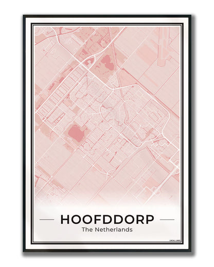 Stadskaart Hoofddorp Plattegrond voor Woonkamer ingelijst Blush