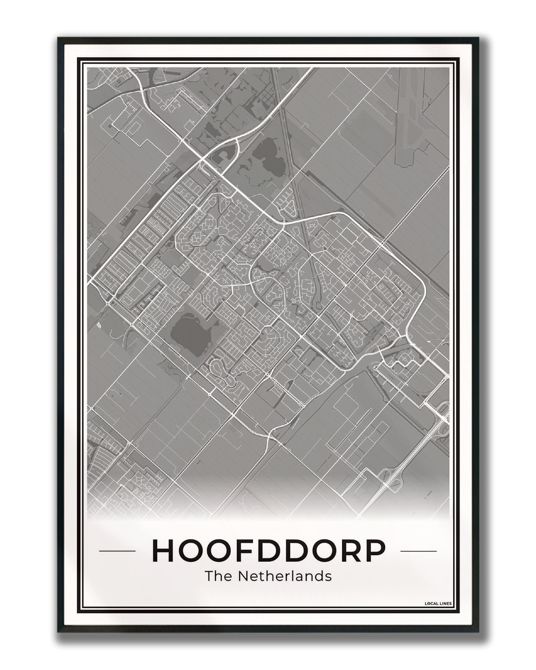 Stadskaart Hoofddorp Plattegrond voor Woonkamer ingelijst Dark