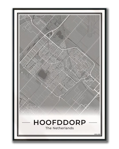 Stadskaart Hoofddorp Plattegrond voor Woonkamer ingelijst Dark