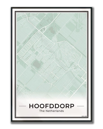 Stadskaart Hoofddorp Plattegrond voor Woonkamer ingelijst Sage