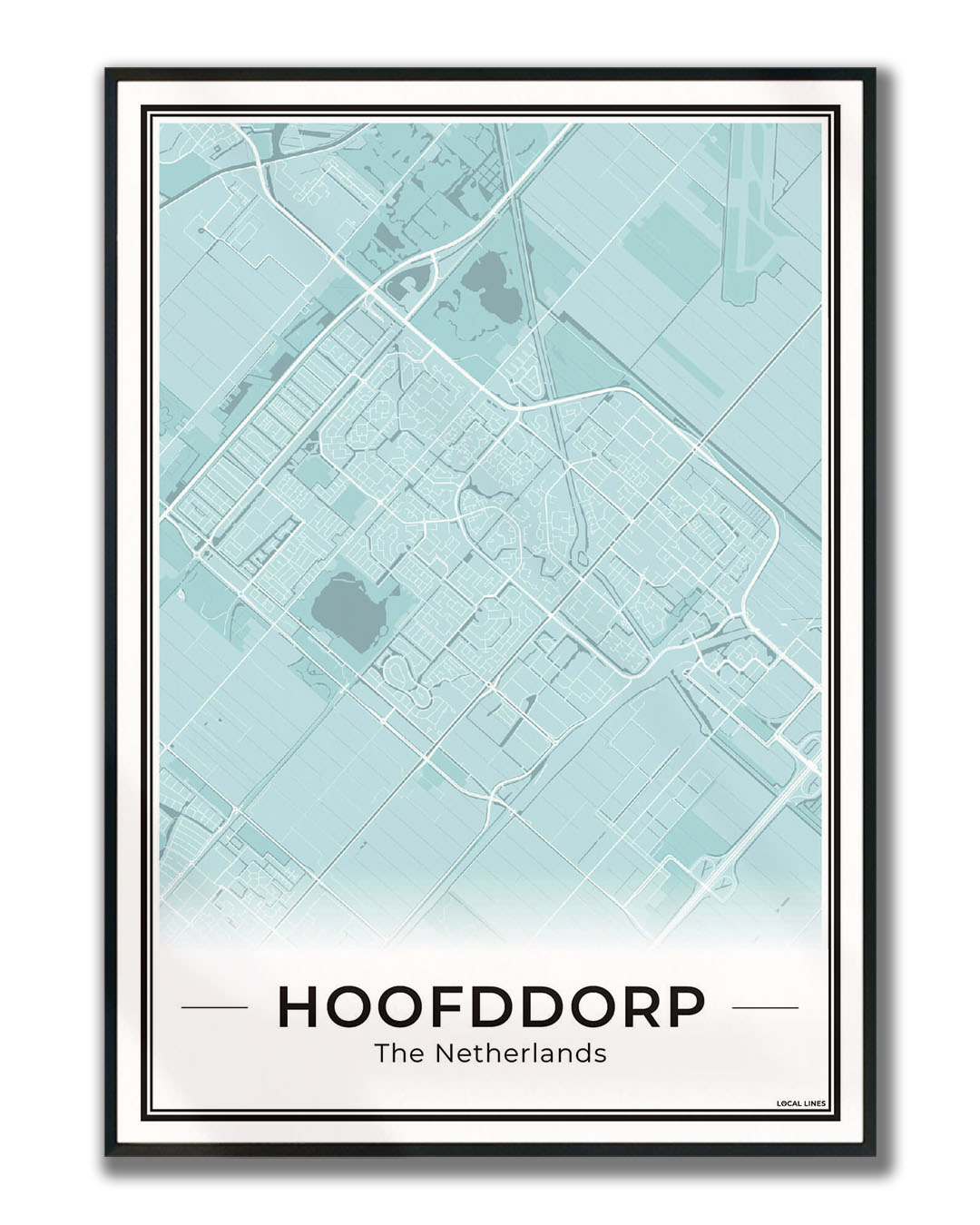 Stadskaart Hoofddorp Plattegrond voor Woonkamer ingelijst Sky