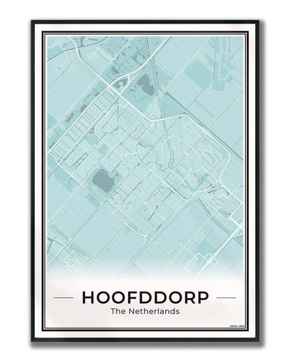 Stadskaart Hoofddorp Plattegrond voor Woonkamer ingelijst Sky