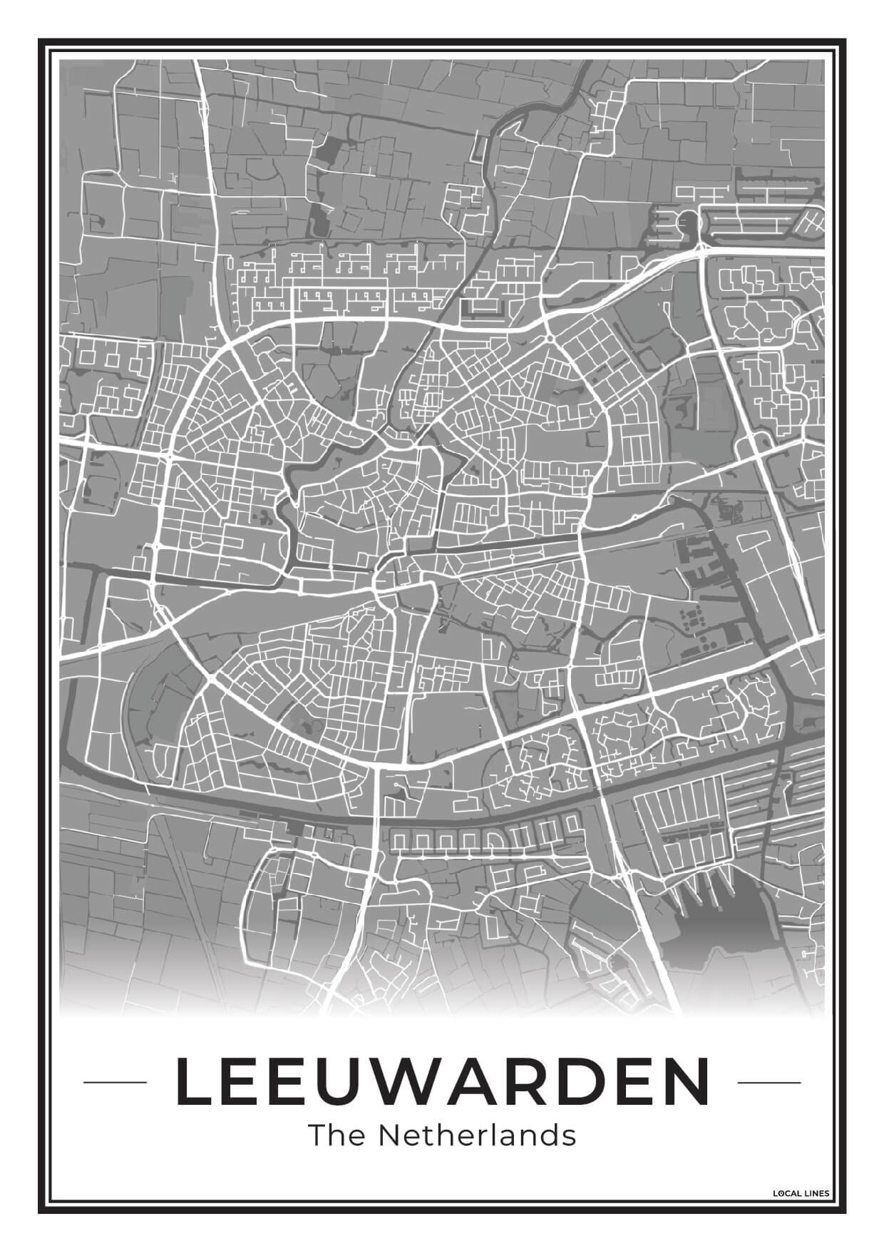 Stadskaart Leeuwarden Plattegrond voor Woonkamer Dark