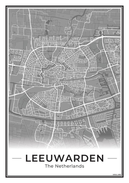Stadskaart Leeuwarden Plattegrond voor Woonkamer Dark