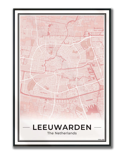 Stadskaart Leeuwarden Plattegrond voor Woonkamer ingelijst Blush