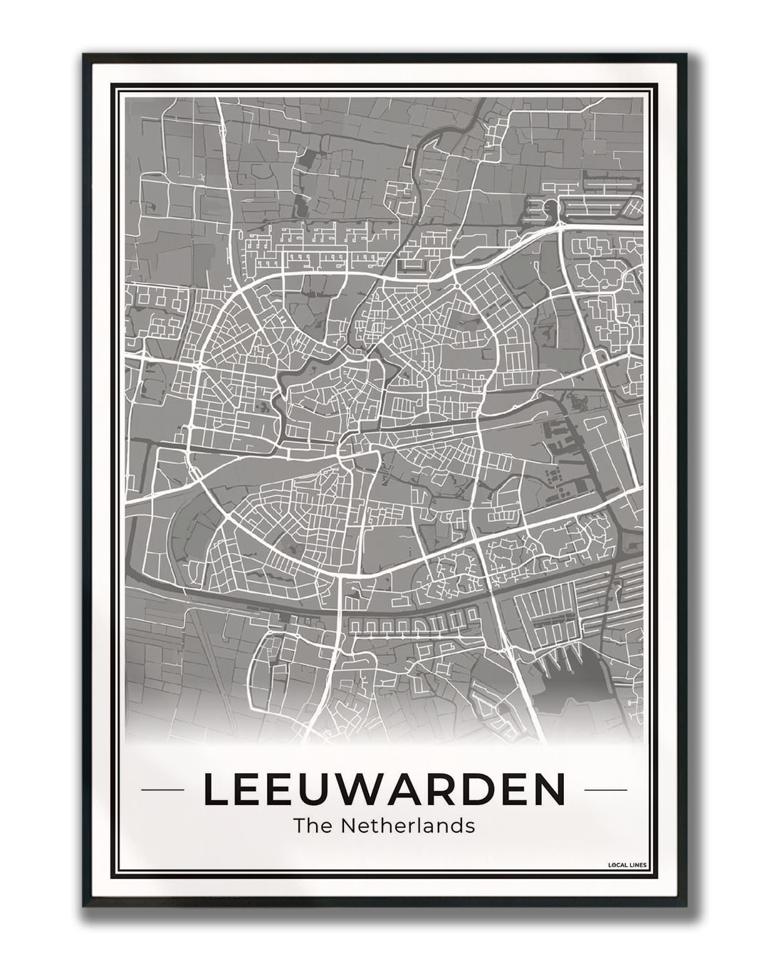 Stadskaart Leeuwarden Plattegrond voor Woonkamer ingelijst Dark