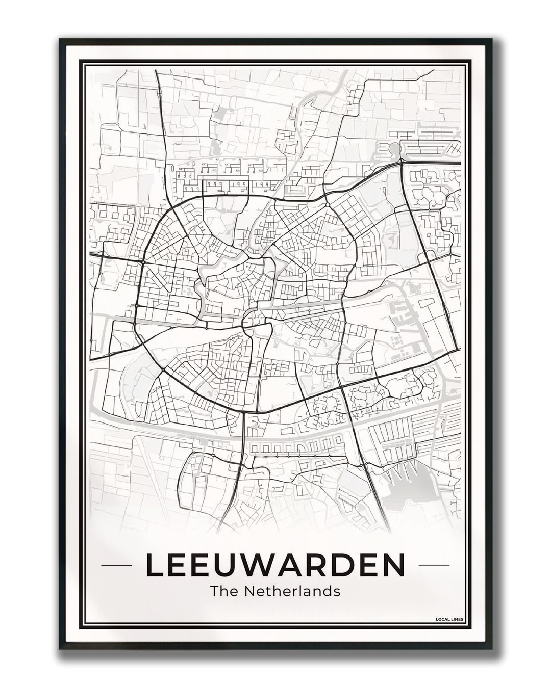Stadskaart Leeuwarden Plattegrond voor Woonkamer ingelijst Light