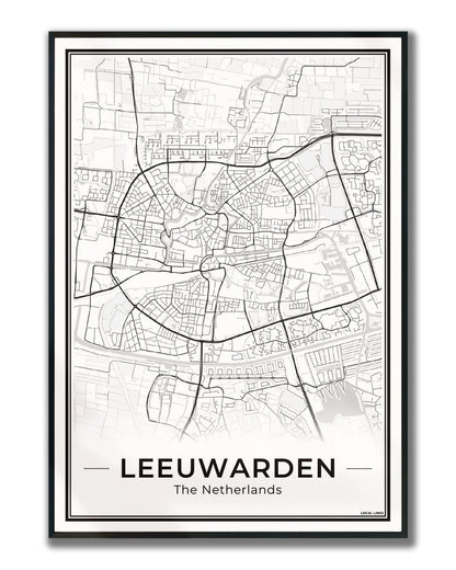 Stadskaart Leeuwarden Plattegrond voor Woonkamer ingelijst Light
