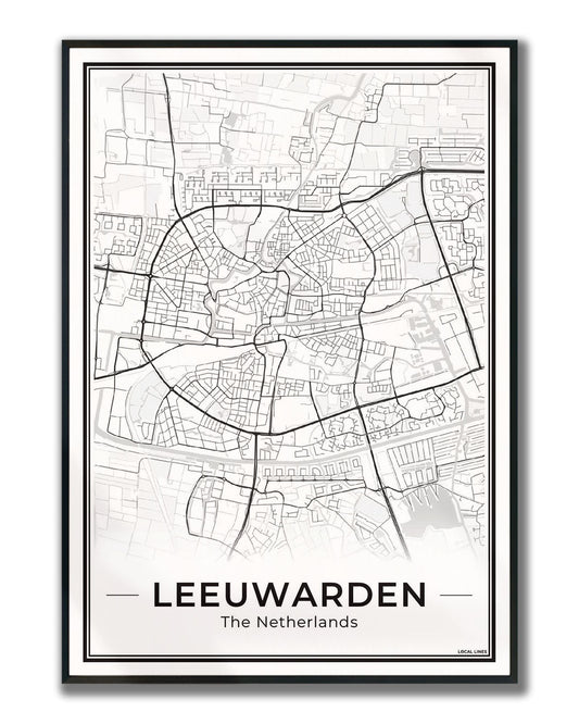 Stadskaart Leeuwarden Plattegrond voor Woonkamer ingelijst Light