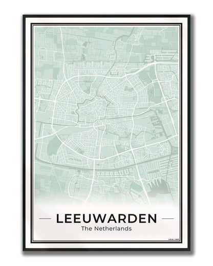 Stadskaart Leeuwarden Plattegrond voor Woonkamer ingelijst Sage