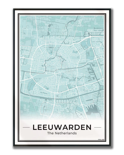 Stadskaart Leeuwarden Plattegrond voor Woonkamer ingelijst Sky
