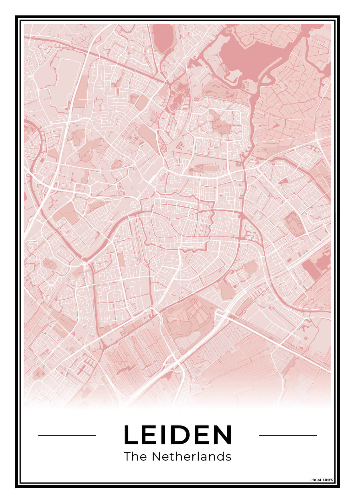 Stadskaart Leiden Poster voor Wanddecoratie Blush