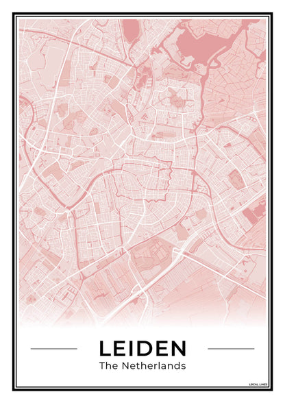 Stadskaart Leiden Poster voor Wanddecoratie Blush