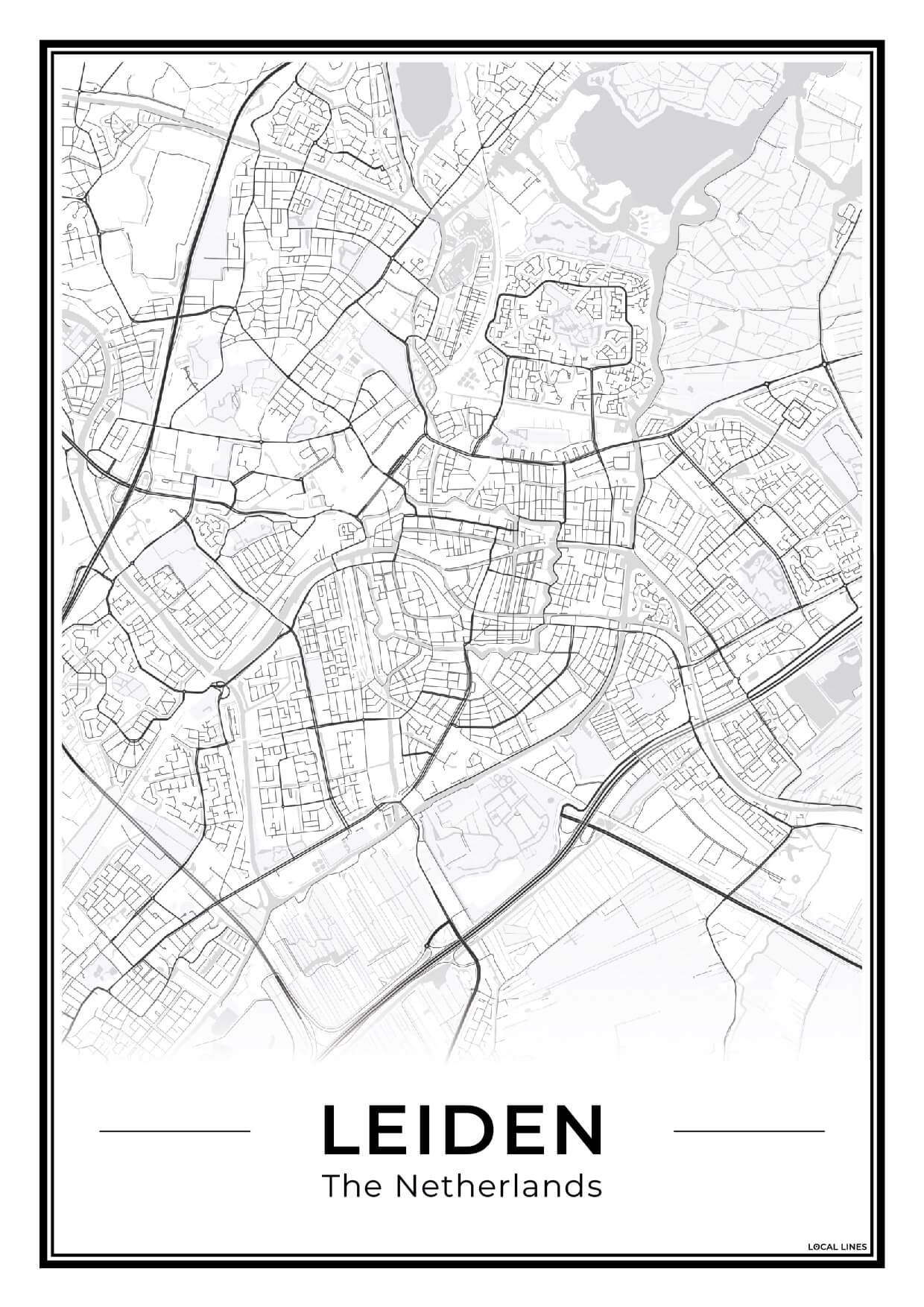 Stadskaart Leiden Poster voor Wanddecoratie Light