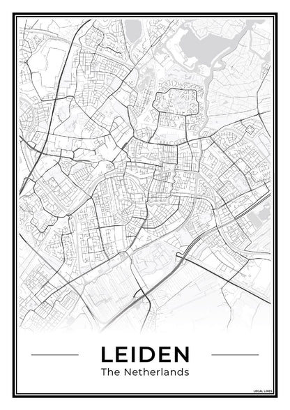 Stadskaart Leiden Poster voor Wanddecoratie Light