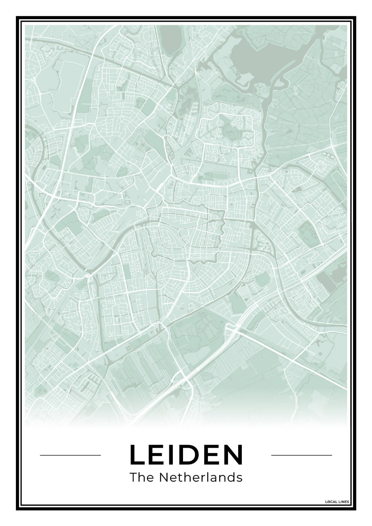 Stadskaart Leiden Poster voor Wanddecoratie Sage