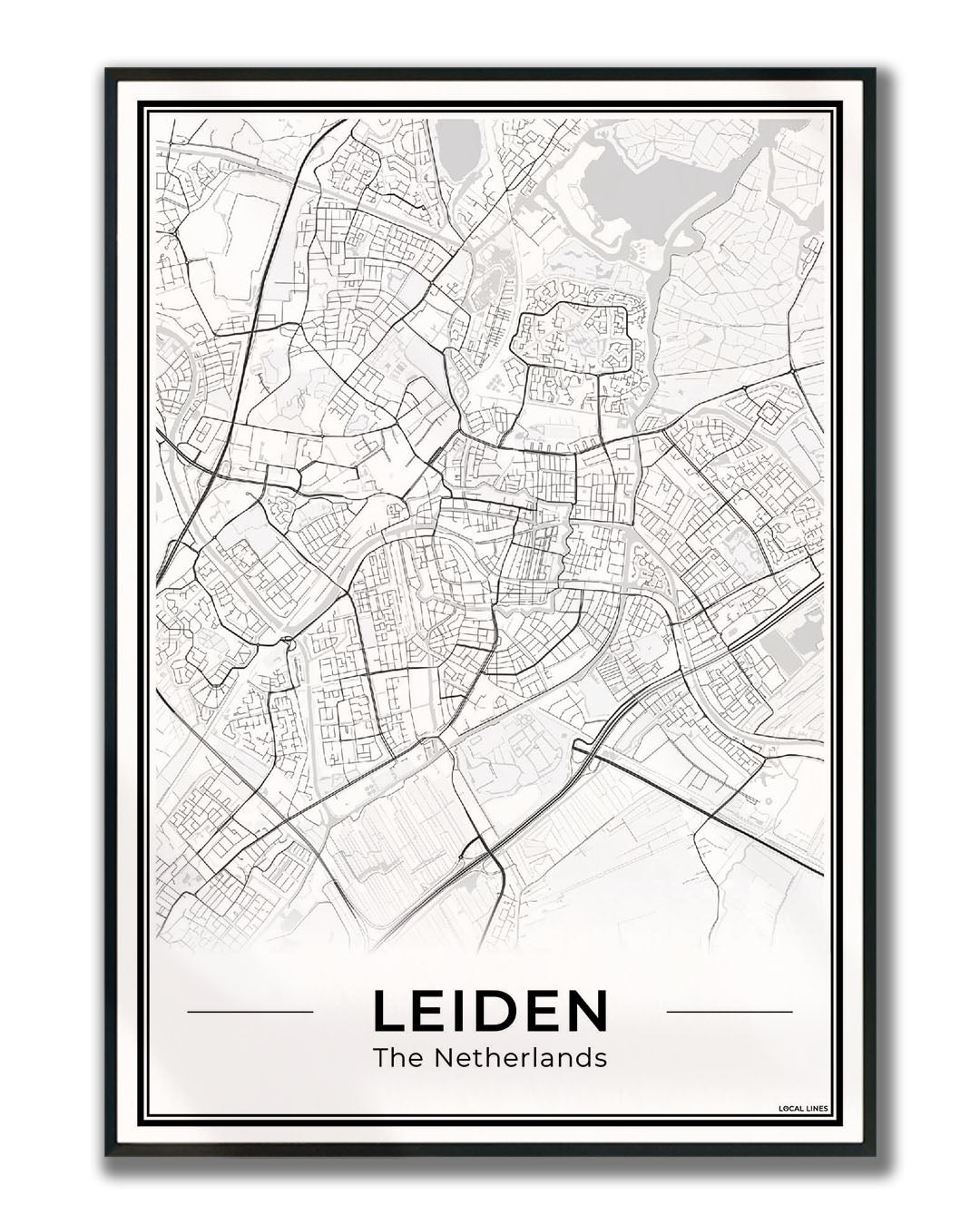Stadskaart Leiden Poster voor Wanddecoratie Ingelijst Light
