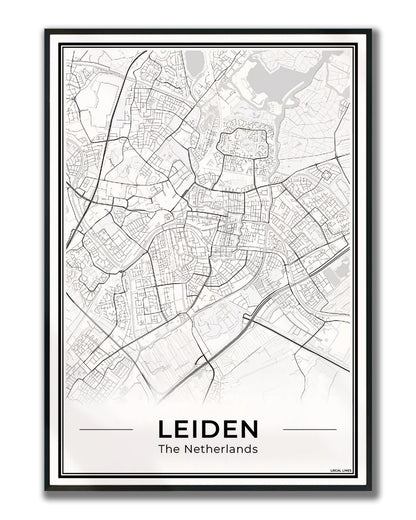 Stadskaart Leiden Poster voor Wanddecoratie Ingelijst Light