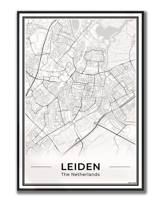 Stadskaart Leiden Poster voor Wanddecoratie Ingelijst Light