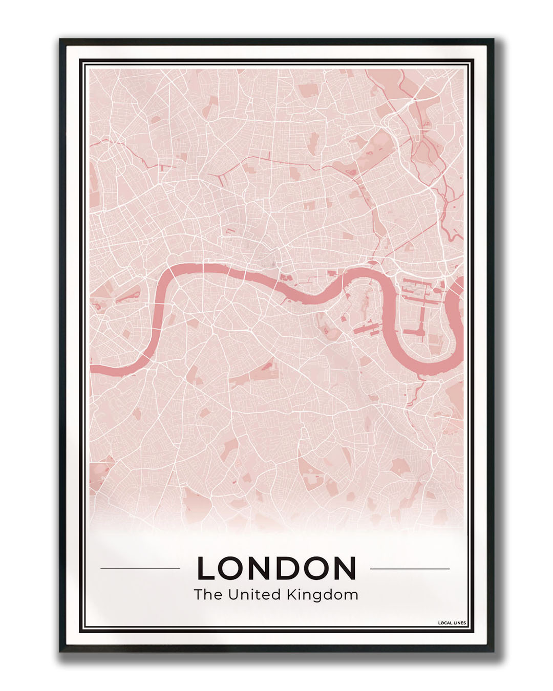 Poster Londen Plattegrond als Wanddecoratie ingelijst Blush