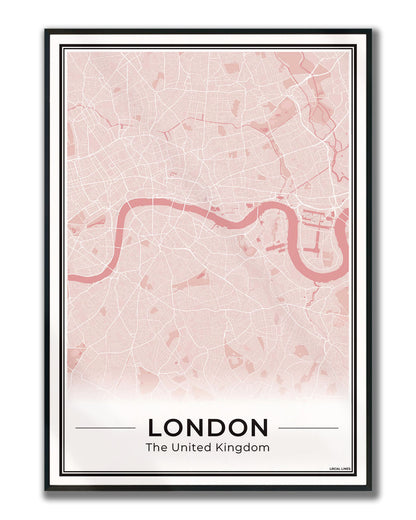Poster Londen Plattegrond als Wanddecoratie ingelijst Blush