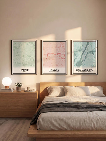Poster Londen Plattegrond als Wanddecoratie in 3 Kleuren in Slaapkamer Algemeen