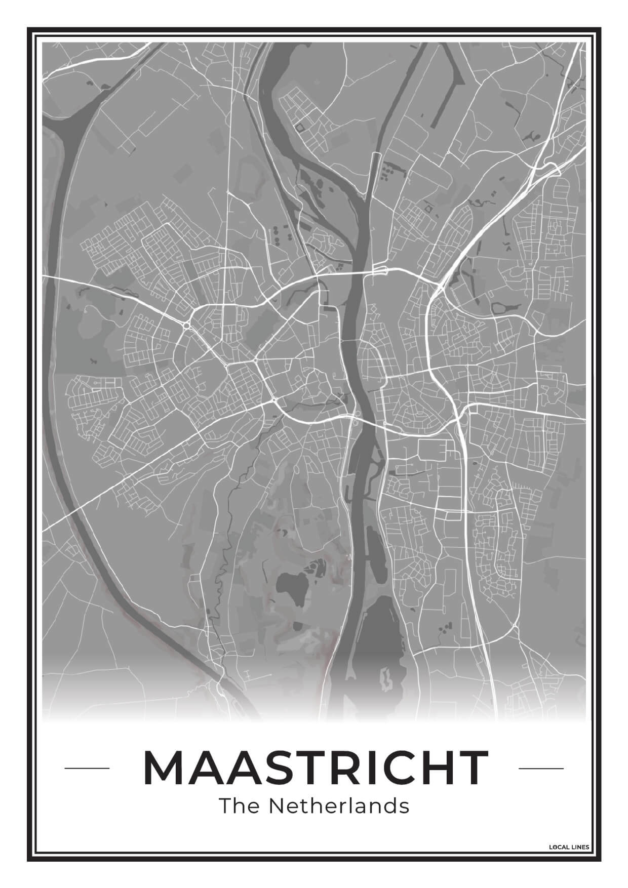 Plattegrond Maastricht Poster voor Woonkamer Dark