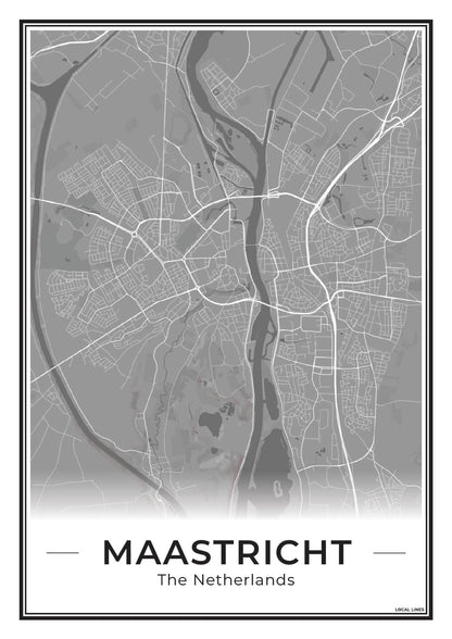 Plattegrond Maastricht Poster voor Woonkamer Dark