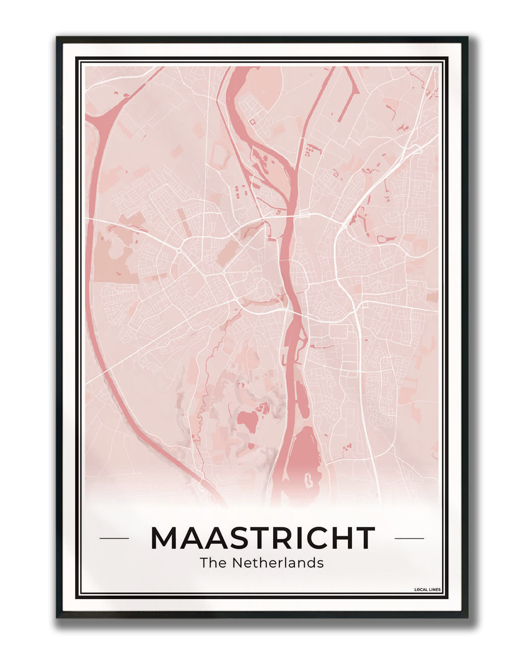 Plattegrond Maastricht Poster voor Woonkamer ingelijst Blush