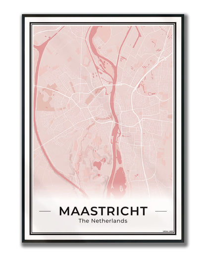 Plattegrond Maastricht Poster voor Woonkamer ingelijst Blush