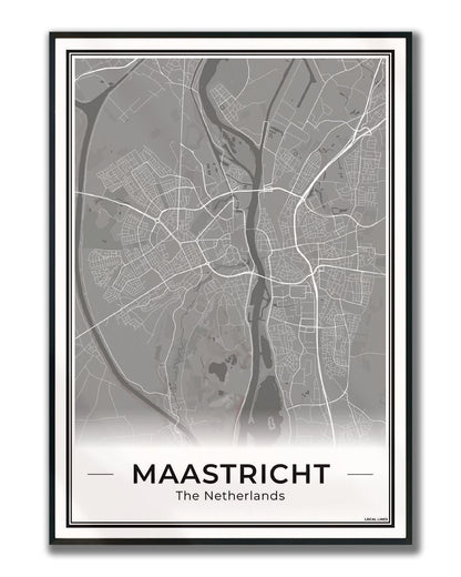 Plattegrond Maastricht Poster voor Woonkamer ingelijst Dark