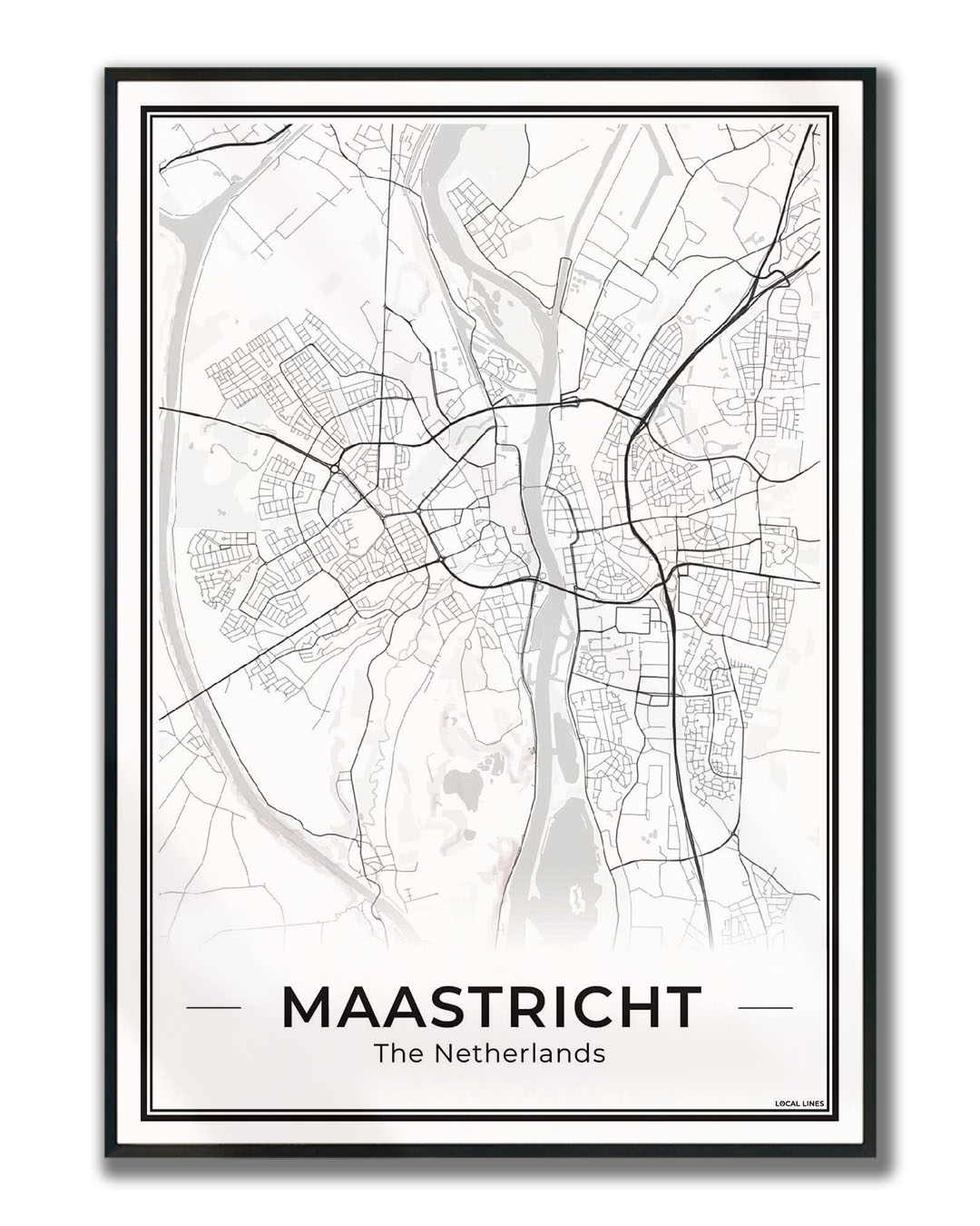 Plattegrond Maastricht Poster voor Woonkamer ingelijst Light