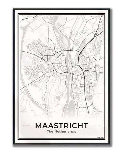 Plattegrond Maastricht Poster voor Woonkamer ingelijst Light