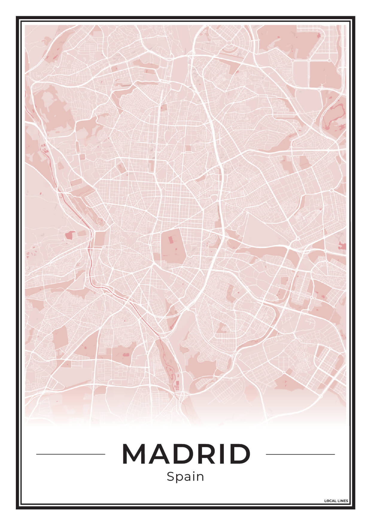 Madrid Poster van Plattegrond als Wanddecoratie Blush