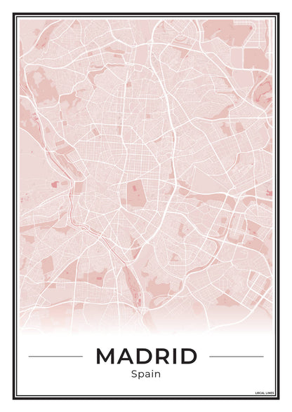 Madrid Poster van Plattegrond als Wanddecoratie Blush