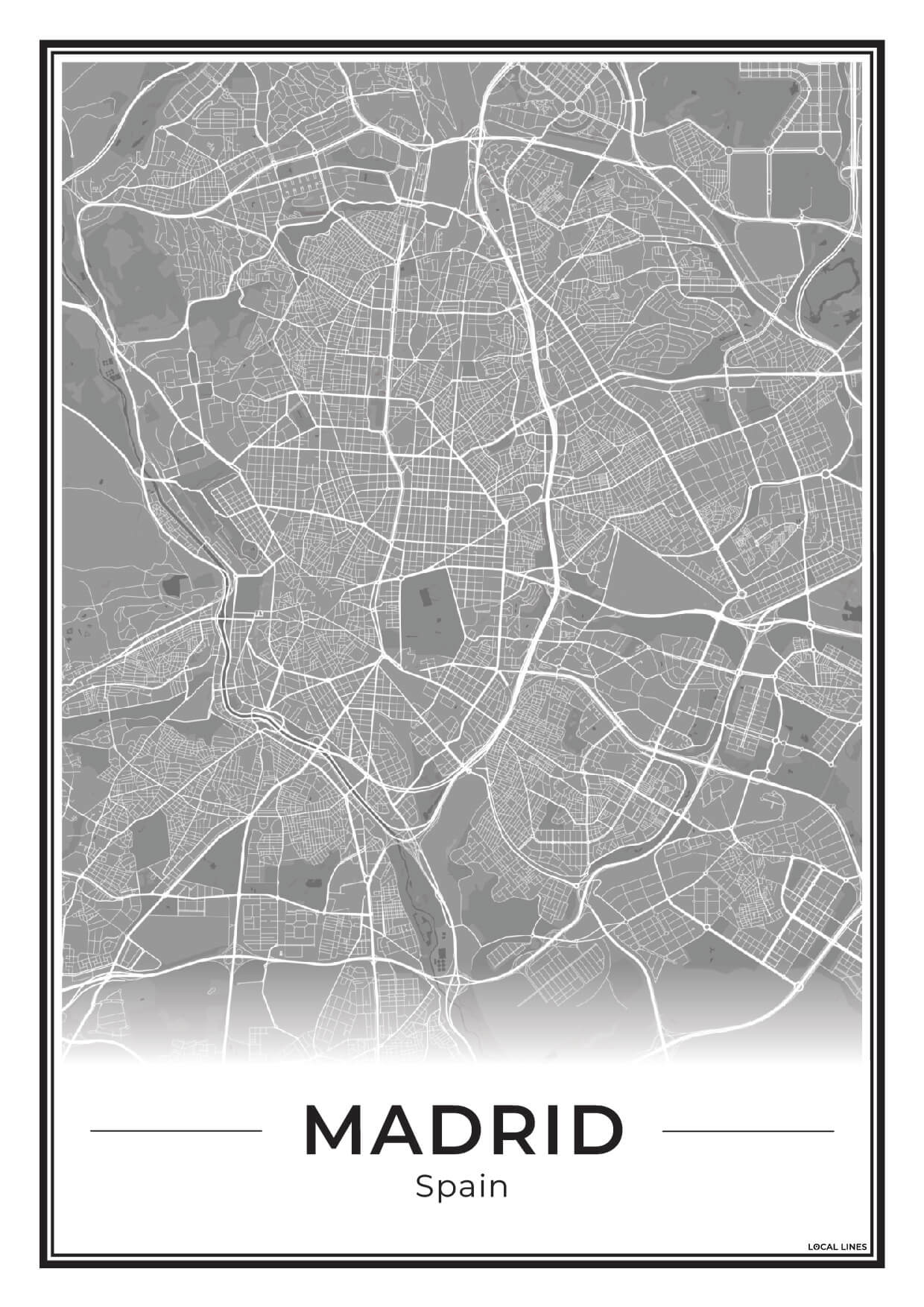 Madrid Poster van Plattegrond als Wanddecoratie Dark