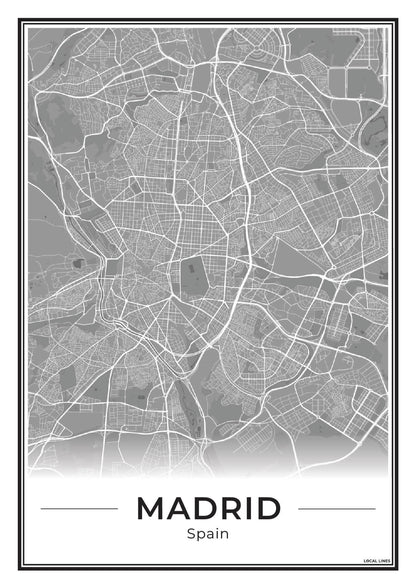 Madrid Poster van Plattegrond als Wanddecoratie Dark