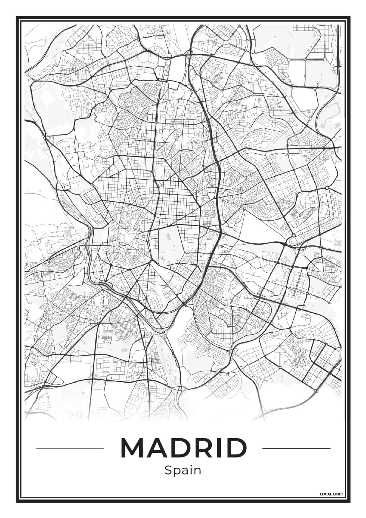 Madrid Poster van Plattegrond als Wanddecoratie Light