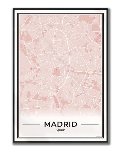 Madrid Poster van Plattegrond als Wanddecoratie ingelijst Blush