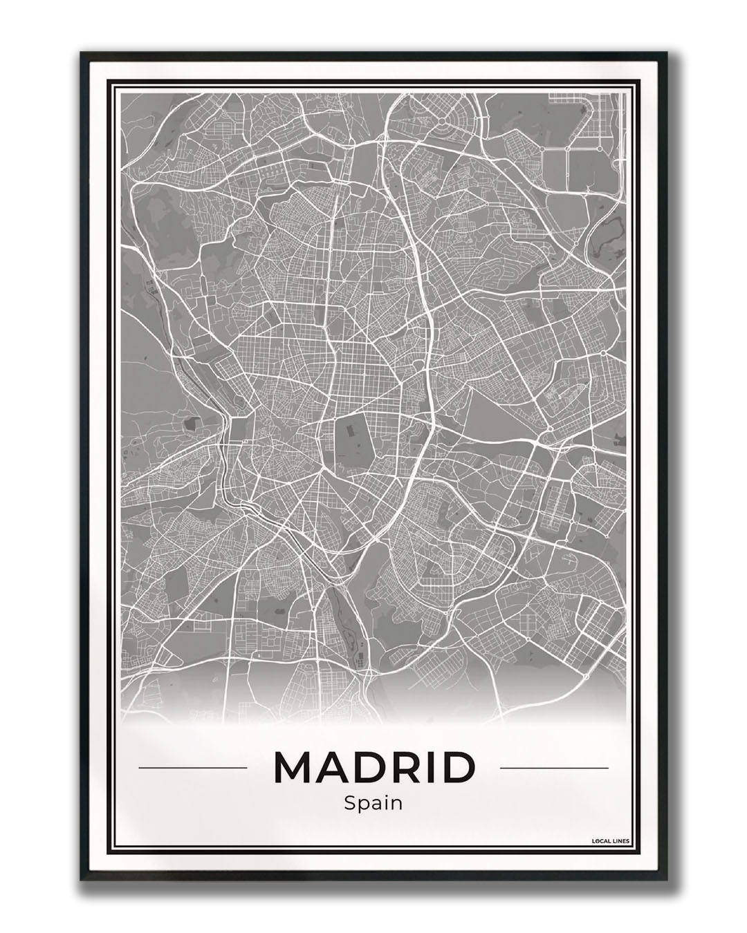 Madrid Poster van Plattegrond als Wanddecoratie ingelijst Dark