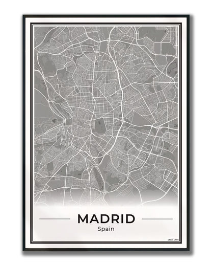 Madrid Poster van Plattegrond als Wanddecoratie ingelijst Dark