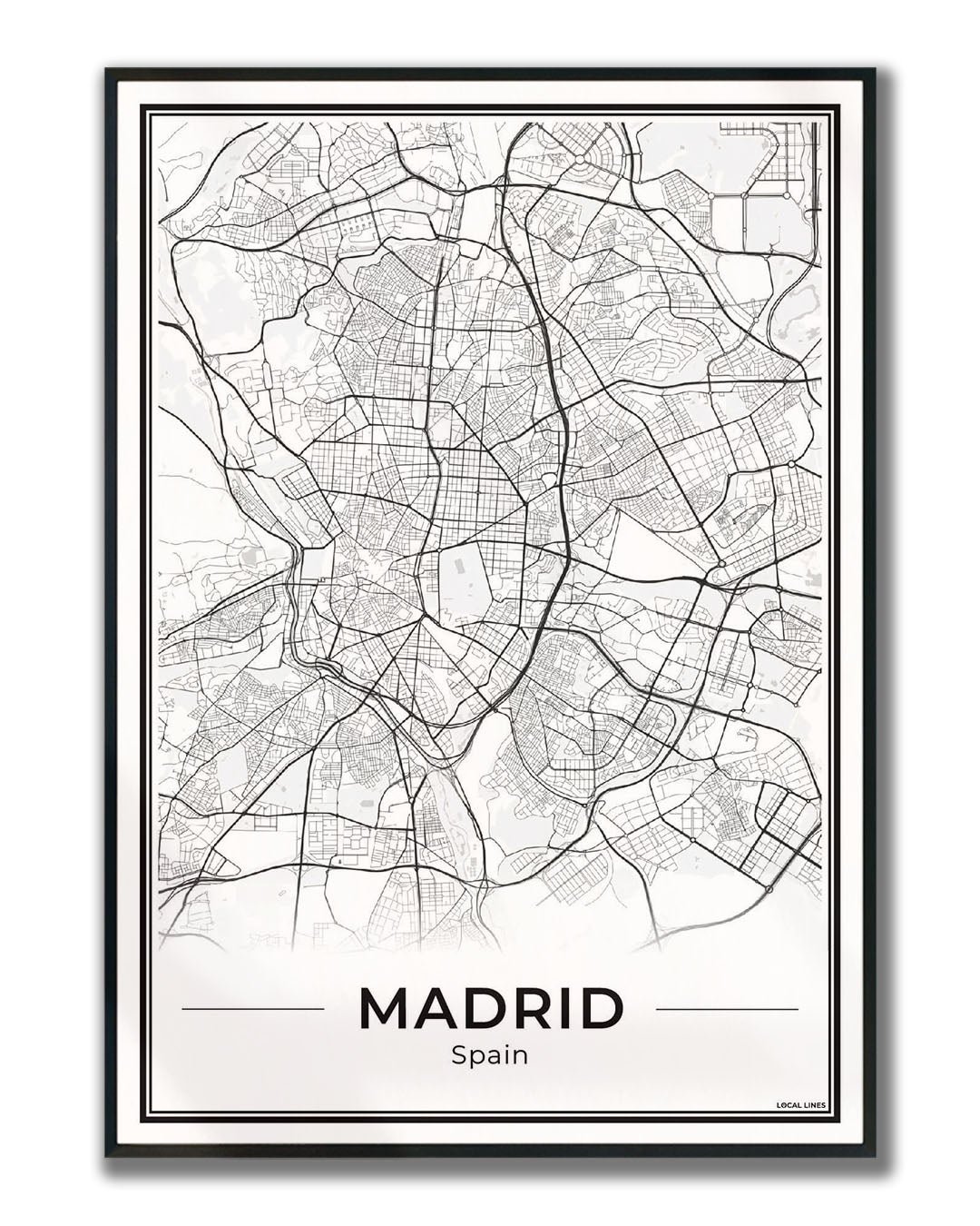 Madrid Poster van Plattegrond als Wanddecoratie ingelijst Light