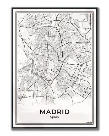 Madrid Poster van Plattegrond als Wanddecoratie ingelijst Light