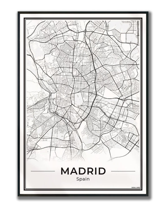 Madrid Poster van Plattegrond als Wanddecoratie ingelijst Light