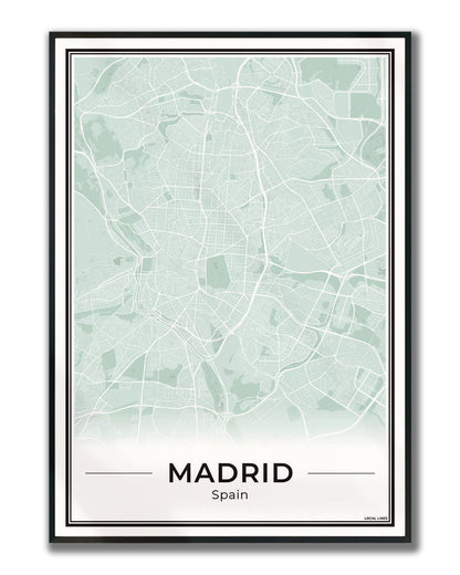 Madrid Poster van Plattegrond als Wanddecoratie ingelijst Sage