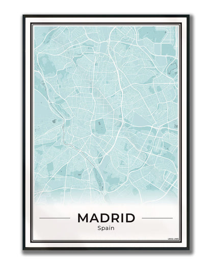 Madrid Poster van Plattegrond als Wanddecoratie ingelijst Sky